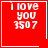 Red square icon with white text "I love you 3507" and a white border; one version has a small white heart symbol in the bottom-right corner.