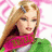 Pixelated image of a blonde woman with green top and pink scarf, alongside purple with pink text reading 'Unlike Barbie...', 'My Girls & I', and partial phrase 'Aren't sold SEPARATELY' on gray background