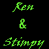 A 49x49 pixel animated contact sheet showing two frames of a Ren and Stimpy cartoon icon with green text on the left side.