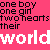 A static image with a bright pink background featuring repeated white text 'world' and black text 'one boy one girl two hearts their', interspersed with small black heart symbols.