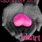 A static pixelated icon features a pink heart shape centered within a gray circular background, with partial pink text below the circle on black.