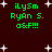 Dark brown background with white star shapes and green text reading "iLySm RyAn S. a&F!!!" in pixelated font.