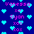 Pixelated blue background with scattered cyan hearts and pink text reading Vanessa, Ryan, xo, xox.