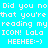 Pixelated text on a split blue background reads "Did you no that you're reading my ICON! LaLa HEEHEE:-)" in white block letters.