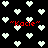 Black background with scattered white pixelated hearts and red text "Kacie" in quotation marks appearing in four locations.