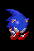 Pixel art animation of Sonic the Hedgehog in multiple poses with color variations including blue, white, and yellow forms against black backgrounds.