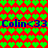 Static image with repeating green heart pattern on red background and blue text "Colin<33" in two horizontal bands.