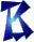 Blue stylized 'K' shapes with gradient shading and pixelated edges arranged in a pattern on gray background