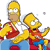 Two yellow-skinned cartoon characters in red shirts and blue pants stand side-by-side against a white background, one with a neutral expression and the other with an open mouth.