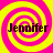 Four identical spiral patterns with alternating pink and yellow rings, each containing the name "Jennifer" in dark brown text.