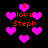 Pixelated pink hearts and red text reading "I love Steph" on a black background with varying heart sizes.