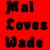 Two side-by-side display the text 'Mal Loves Wade' in pixelated font, one with black letters on red background and the other with red letters on black background