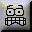Pixelated face with glasses and -patterned mouth in six showing eye color changes from white to black