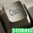 A pixelated icon shows a dark triangular shape with a light curved surface and partial text, overlaid by a green 'SENDING' banner at the bottom.
