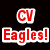 Red and white pixelated text on black background with gray section, displaying 'CV Eagles!', 'Go!!', 'Fight!!', and 'WIN!!!!!' in bold lettering.