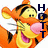 Tigger from Winnie the Pooh with orange fur, black stripes, and pink nose appears in four showing text changes