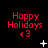 Red 'Happy Holidays' text with '3' symbol appears on black background, animated with changing white star-like shapes and scattered dots across frames.