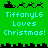 Green background with pixelated black reindeer and sleigh icons above light blue text reading "TiffanyLe Loves Christmas!" in two