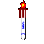 Two identical pixel-art icons of a thermometer with red top, white body, and blue markings on gray background.
