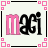 four 'magi' text variations with pink and black lettering, framed by alternating pink and black square borders on a white background