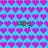 Pixelated blue background with repeating pink heart pattern and green text "Ally" in four positions.