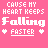 A static contact sheet of six animated frames showing a pink background with white pixelated text reading "CAUSE MY HEART KEEPS Falling FASTER" and small heart symbols, arranged in 3 columns by 2 rows.