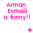 Pink text 'Arman Esmaili is funny!!' on white background with animated symbols changing across frames.