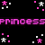 Pixelated animated icon featuring pink and white star shapes surrounding repeated "PRINCESS" text on a black background with visible transparency grid.