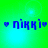Blue pixelated text 'nikki' flanked by heart symbols on a green-to-blue gradient background with light effects.