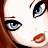 Pixelated cartoon-style buddy icon featuring a partial female face on the left and green text logo on the right against dark background.