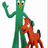 Green Gumby figure waves while holding a brown horse figure, with 'GUMBY!' text in green pixelated letters on the right.