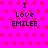 A static image with a bright pink background patterned by small red stars, displaying repeated text "I Love EMILEE" in black pixelated font across multiple