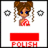 Pixelated anime-style character with brown braided hair and blue eyes, wearing red and white checkered clothing, positioned above a red bar and 'POLISH' text on white background with two circular icons.
