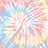 Pixelated image with pink background and text fragments, featuring a tie-dye pattern in top-left corner.