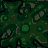 A 4x4 contact sheet of a pixelated animated icon featuring multiple light blue ghost-like characters with spiky hair against a dark green patterned background, showing sequential frames of movement and transformation.