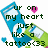 Pixelated icon with blue and green shapes, dark green text reading 'ur on my heart just like a tattoo', and a pink heart symbol.