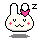 Pixel art bunny head with pink bow, red cheeks, and 'Z' symbol above; four variations show subtle pose changes.