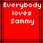 Red background with black lines and white pixelated text reading 'Everybody loves Sammy' in three centered lines