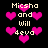 Pixelated text and pink hearts on black background, with text reading 'Micsa and Will 4eva' in light beige, hearts in bright pink, and some hearts blurred in motion.