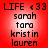 Red background with gradient center, black text reading 'LIFE «33' at top and four names below in pixelated font.