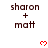 A static icon displays 'sharon + matt' text with red pixelated hearts appearing in the top-right corner of each frame.