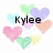 Pixelated heart-shaped icons in pastel colors with overlaid text reading 'Kylee', 'Dawn Is', and 'Awesome' across different views.