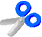 Two static frames of a pixelated blue and silver scissor icon displayed side-by-side on a gray background.