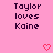 Pixelated text 'Taylor loves Kaine' on pink background with red heart symbols, animated to change from hollow to solid hearts.