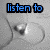 Pixelated grayscale image of a face with blue text reading "listen to" above and "ur heart" below, showing animation where the eyes shift position.