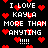 Black background with white pixelated text reading "I LOVE KAYLA MORE THAN ANYTHING !!!!" surrounded by red heart symbols in a static arrangement.