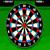 Pixelated circular icon with red, blue, white, and black geometric patterns on a green background.