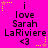 A bright pink background displays three identical vertical of text and symbols, each containing 'i love Sarah LaRiviere <3' with yellow and pink star decorations