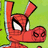 Pixelated red spider-pig character with large white eyes on green background, surrounded by bold black text on red background.