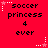 Red background with repeated text 'soccer princess 4 ever' and white star icons in corners, showing animation changes between frames.